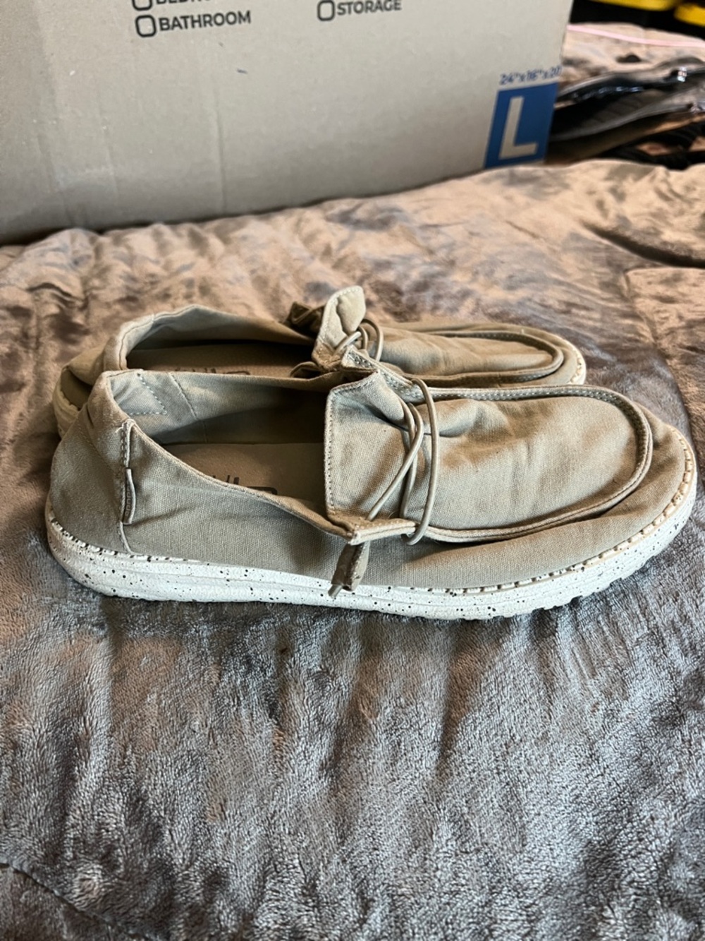 Hey Dude Women's Beige Canvas Slip-On Loafers